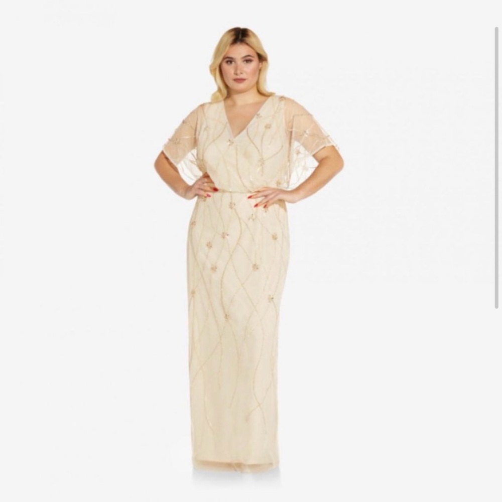 Adrianna Papell Plus Size Beaded Surplice Blouson Long Gown
NWT
Soft Silk